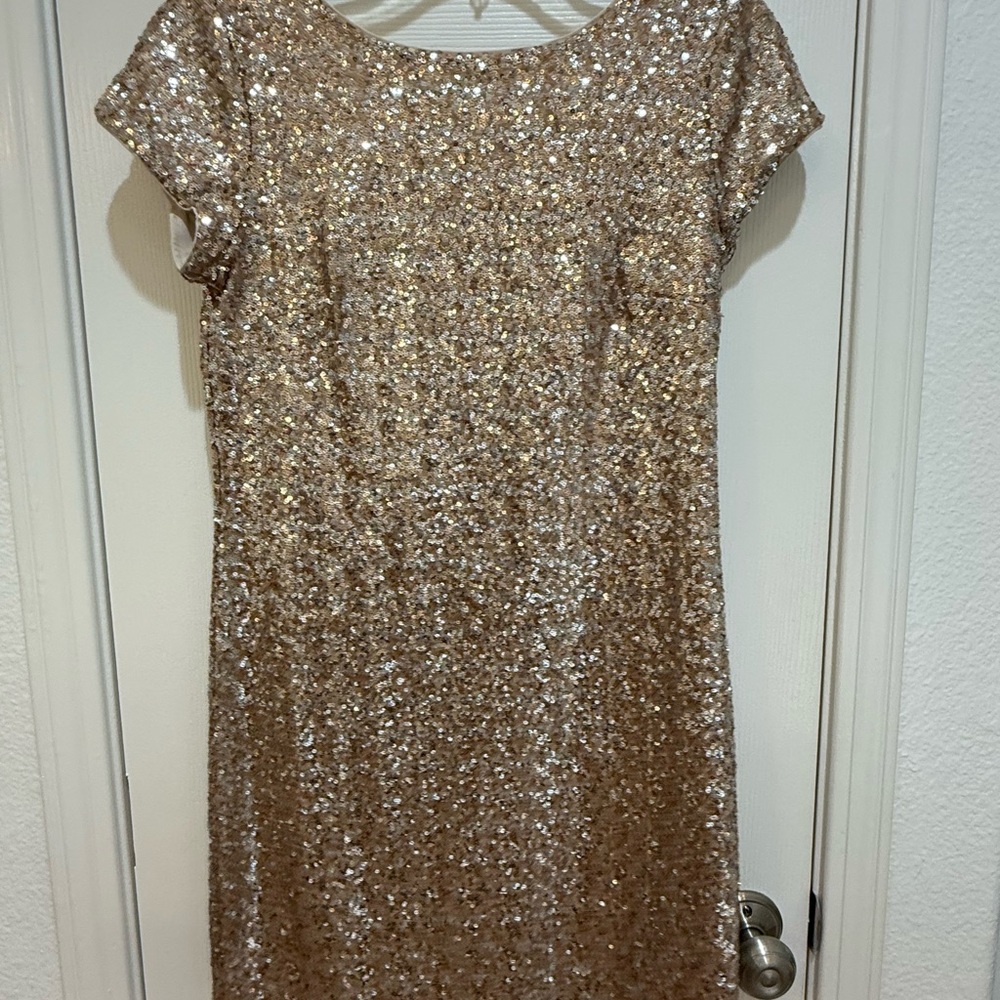White House Black Market Gold Sequin Sheath Dress